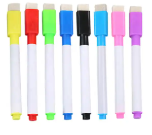 Karışık Renkli Silinebilir Mıknatıslı Silgili Yazı Tahtası Kalemi 10 Adet